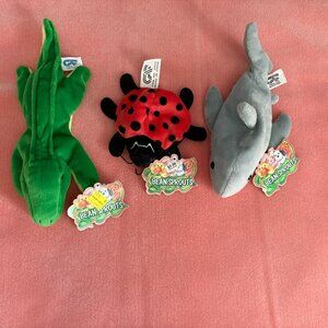 NWT, lot of three plush BeanSprout stuffed toys - alligator, ladybug, shark